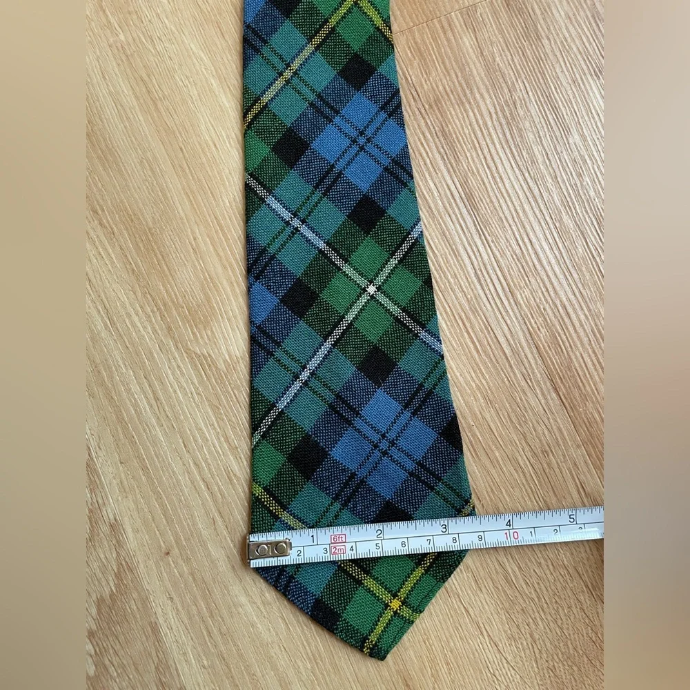Vintage wool plaid tie Lochcarron blue green Scotland Campbell classic